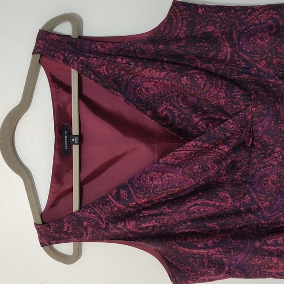 Land's End Dress 16 V Neck Sleeveless Knee Length Midi Purple Paisley A-Line - Picture 3 of 16